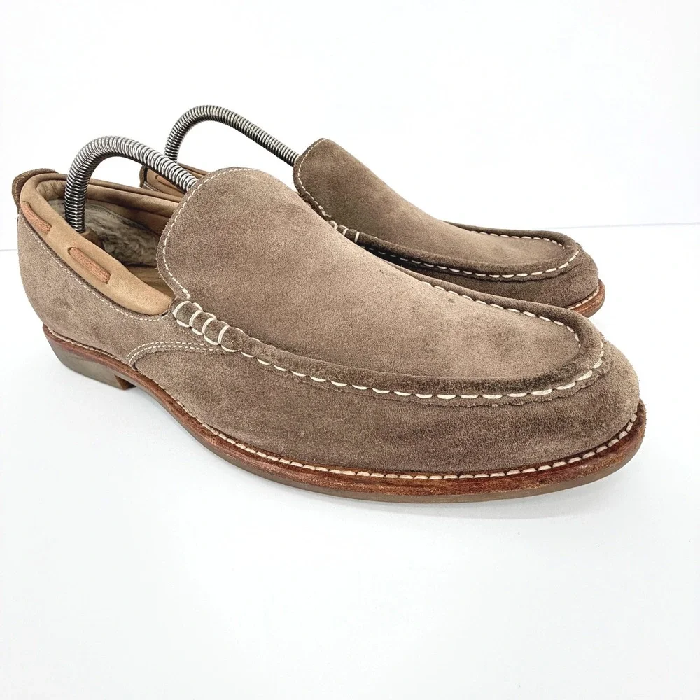 UGG Dex Men 10.5 Taupe Suede Wool Lined Loafers Slip On 1103901